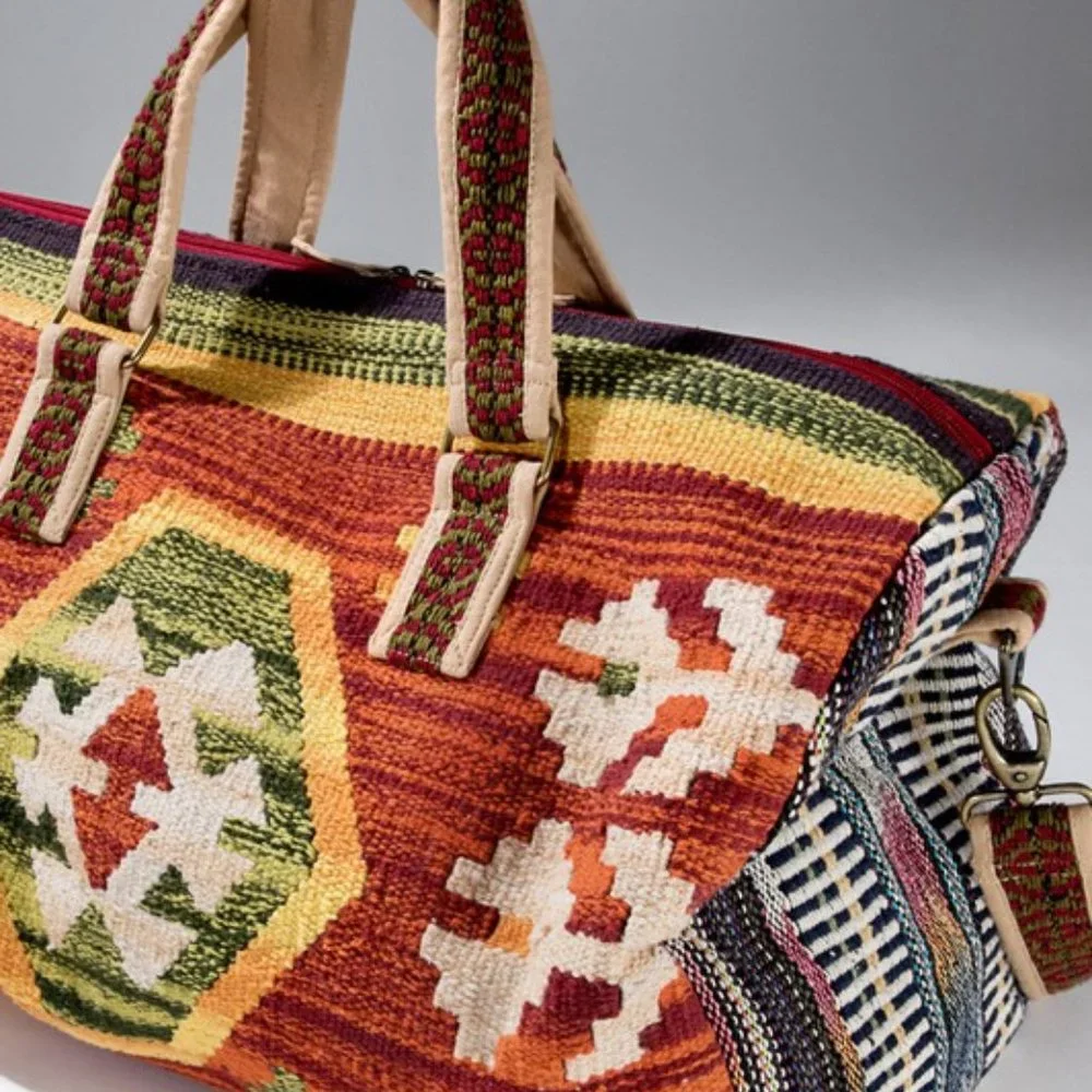 Rust Boho Chic Travel Bag - Navajo Inspired Design - Handmade Fully Fine Cotton - Picture 6 of 8